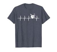 Batería Latidos De Corazón Regalo para Bateristas Camiseta, Hombre, Azul Jaspeado, L
