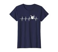 Batería Latidos De Corazón Regalo para Bateristas Camiseta, Mujer, Azul Marino, L