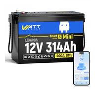 Batería LiFePO4 12V 314Ah Mini con Bluetooth 5.0, 4019Wh Batería de Litio, BMS de 200A, +15000 Ciclos, IP65 Impermeable, Certificación ECE R10, para Autocaravanas, Náutica y Solar