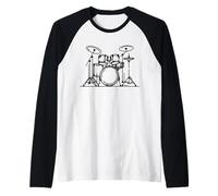 Batería Line Art Músico Camiseta Manga Raglan