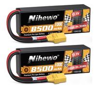 Batería Lipo 3S 8500 mAh 11,1 V Batería Lipo 100C Estuche rígido con Conector XT90 Compatible con Arrma Axial 1/8 1/10 Escala RC Vehículo Coche Camión Buggy Dron Barco Modelos RC (2 Paquetes)