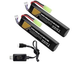 Batería lipo de 11,1 V Airsoft recargable 11,1 lipo batería 2000 mAh 30 C batería Hobby con conector Mini Tamiya y JST XH para armas modelo Airsoft, rifle RC Car Drone con cargador de batería USB de