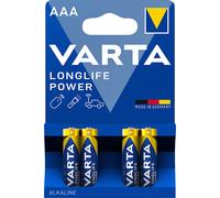 VARTA Pilas AAA, paquete de 4, Longlife Power, Alcalinas, 1,5V, para juguetes, ratones inalámbricos, linternas eléctricas, Made in Germany