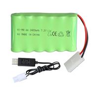 Batería Ni-MH de 7,2 V y 2400 mAh con Enchufe KET 2P de Tamiya y Cable de Carga, Paquete de Batería de 6 Celdas para Vehículo RC, Coche, Camión, Excavadora, Oruga, Tanque, Juguete