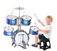 Batería Niños con Taburete - Infantil Musical Juguete Jazz Tambores Kit de 3 4 5 6 7 Niños Niñas, Cumpleaños Navidad Regalos, Azul