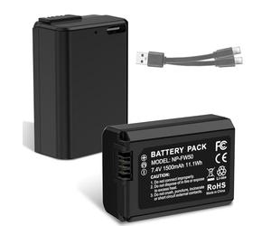Batería NP-FW50 de 1500 mAh (2 unidades), 2025, nueva rediseñada, de alto rendimiento, ultra alta capacidad, de iones de litio, con cable de carga USB-C, para Sony ZV-E10, ZV-E10 II, A7 Serie (NP-FW50