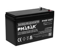 Batería Phasak 12V 7,2Ah AGM VRLA Sellada sin Mantenimiento - Terminal F2 - Recambio para SAI/UPS, Alarmas y Sistemas de Seguridad - PHB 1207