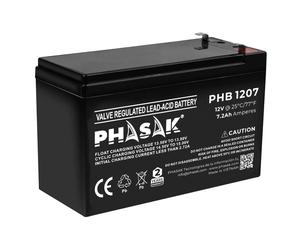 Batería Phasak 12V 7,2Ah AGM VRLA Sellada sin Mantenimiento - Terminal F2 - Recambio para SAI/UPS, Alarmas y Sistemas de Seguridad - PHB 1207