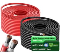 Bateria Power Cable de panel solar de 250 pies negro y rojo de 250 pies, 10 AWG (6 mm²), cable de extensión de panel solar, alambre de cobre estañado fotovoltaico para exteriores, hogar, sistemas