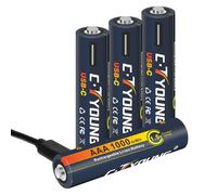 Batería recargable AAA USB de litio Triple A de 1,5 V con cable de carga, 4 en 1, carga rápida en 60 minutos, alta potencia 1100 mWh para mandos a distancia y juguetes (4 unidades)