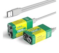 Batería recargable de 9 V, 13500 mWh, 9 V, alta capacidad, con cable de carga rápida USB-C ideal para detectores de humo, micrófono, alarmas, juguetes, linternas, dispositivos médicos, etc. (2