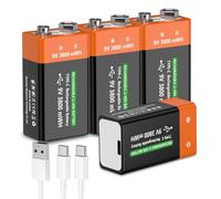 Batería recargable de 9 V, 3800 mWh, 9 V, batería de ion de litio para dispositivos de seguridad, iluminación de emergencia, multímetro digital, comprobador de circuitos, etc., incluye cable de carga