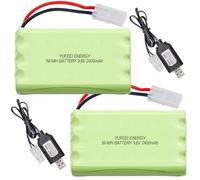 Batería recargable NiMH de 2400 mAh para vehículos de radiocontrol (camiones, tanques y barcos). Compatible con conector Tamiya y cable de carga USB.