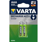 VARTA Pilas AAA, recargables, paquete de 2, Recharge Accu Solar, batería recargable, 550 mAh Ni-MH, listas para usar, desarrolladas para luces solares de jardín