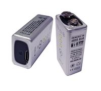 Batería USB Recargable Li-Ion 9V 1200mAh USB Type-C 5V/1A con Detector LED de Carga Liter Energy Battery polímero de Litio de 9 voltios CE 6F22 48x26x16.16mm para Alarma detectores (b9_120|C)
