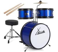 Batería XDrum Junior KIDS para Niños Incluye Escuela - Batería Compacta para Niños - Para Niños de 3 a 5 Años - Montaje Muy Fácil - Con Escuela, Taburete, Baquetas y Llave de Afinación - Azul