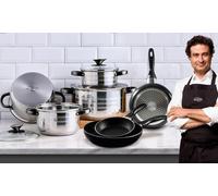 San Ignacio Bateria de cocina 8 piezas-acero inoxidable-tapas de vidrio-apta para inducción-Colección Hita, Ø16 Ø18 Ø20 y Ø24 cms