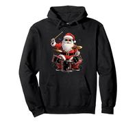 Baterista Papá Noel Tocando la batería Divertido Navidad Baterista Navidad Sudadera con Capucha, Unisex para Adultos, Negro, S