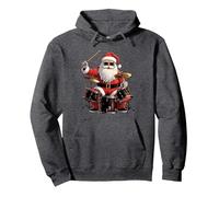 Baterista Papá Noel Tocando la batería Divertido Navidad Baterista Navidad Sudadera con Capucha, Unisex para Adultos, Jaspeado Oscuro, S