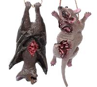 Bates de Halloween, ratas realistas y murciélagos para decoraciones de Halloween de miedo 2 piezas/set colgantes de la broma de la rata falsa de los murciélagos de Halloween con cicatriz con sangrien