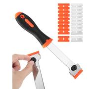 Bates- Rascador de hoja de afeitar de mango largo, raspador de maquinilla de afeitar con 10 cuchillas de metal y 10 cuchillas de plástico adicionales, raspador de ventanas, raspador de vidrio