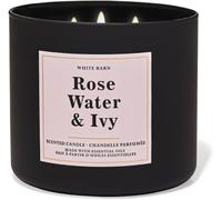 Bath and Body Works, vela blanca de 3 mechas con aceites esenciales - 14 onzas - 2021 Core Scents. (Agua de rosas e hiedra)