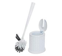 Bath Bliss Self Closing Lid Toilet Brush with Rim Scrubber | Dimensions: 5. 9" x 5. 3" x 15. 4" | Self Closing | 360 Degree Bristle | Bathroom Cleaning | Separate Rim Scrubber | White