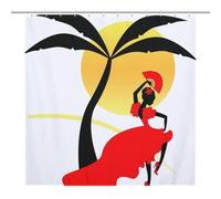 Bath CurtainCortinas De Baño Antimoho In Hawaii, Enthusiastic Girls Are Dancing69.69x70.87Inch（177x180cm） - Cortina Gráfico Gato Animado En Bañera - Poliéster Opaco Impermeable Con 12 Ganc