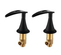 Bath Faucet Double Handle Square Brass Bathroom Black Faucet Hot Cold Water Mixer Tap Three Hole Basin Fuacet 3PCS/set(Black Valve)