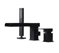 Bath Faucet with Hand Shower Split 3 Holes Waterfall Water Hot and Cold Brass Shower Pattern Faucet Bathtub, Black