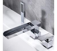 Bath Faucet with Hand Shower Split 3 Holes Waterfall Water Hot and Cold Brass Shower Pattern Faucet Bathtub,