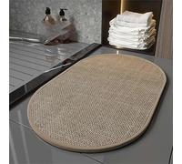 Bath Mat Thin Bathroom Rugs Non Slip Bathroom Mat Quick Dry, Shower Mats Outside Shower, Braided Absorbent Washable Floor Bath Rugs with Rubber Backing for Sink, Home Decor (Beige Oval, 100x150cm)