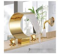 Bath Mixer Taps with Shower, Waterfall Tub Faucet, Bathtub Faucet with Handheld Shower Head, Deck Mount Tub Filler Faucet 5 Holes,Brass European and American Style