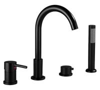 Bath Shower Mixer Tap 4 Holes Tub Tap for Bathroom, Gooseneck Bathtub Faucets Bath Shower Set Shower Head and Hose Set for Bath Taps(Black)