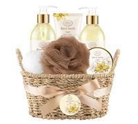 Bath & Shower Spa Basket Gift Set, Warm Vanilla Sugar Scent, with Shower Gel, Bubble Bath,Body Lotion, Bath Bomb,Bath Salt.