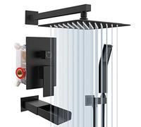 Bath Spout Shower Taps Cabezales de ducha de lluvia Juego de alta presión, grifos de baño de cascada y cabezal de ducha de mano, sistema de ducha de lluvia negra montada en la pared. Incluye Rough-I