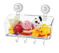 Bath Toy Organizer - Transparent Storage Box, Bathroom Toy Holder with 4 Removable Hooks, Large Capacity Suction-Cup Bath Storage for Shampoo, Toys, Bathtub, Kitchen, Bathroom Organization
