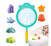 Bath Toys, 6-Piece Animal Water Toy Set, Interactive Catching Game with Fishing Net, Colorful Floating Design Compact Ideal for Toddler Activities, Boys, Girls, Kids Bathing Fun
