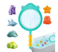 Bath Toys, 6 Pieces Bath Animals Water Games, Interactive Catching Game Set with Fishing Net, Floating Animal Toy for Boys Girls and Kids Time Fun, 11.02x0.98x5.71 Inches