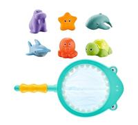 Bath Toys, 6 Pieces Floating Bath Animals Water Toys Set, Interactive Catching Games with Fishing Net for Toddler, Fun Educational Bathtub Toy for Baths Time Entertainment and Learning
