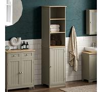 Bath Vida Bathroom Cabinet Storage Priano Almacenamiento para baño, Armario de pie, Color Gris y Roble, Madera de ingeniería, H :160 W : 40 D : 38cm Approx