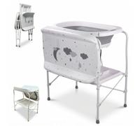 BATHBY Bañera Bebé con Patas Multifuncional 5 en 1: Plegable con Soporte, Cambiador, Bandejas Organizadoras, Desagüe con Tubo y Soporte para Ducha, (Gris Standard)