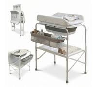 BATHBY Bañera Bebé con Patas Multifuncional 6 en 1: Plegable con Soporte, con Termómetro, Cojín Reductor, Cambiador, Bandeja y Cesta Organizadoras, Desagüe con Tubo y Soporte para Ducha, (Gris Pro)