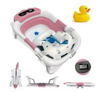 BATHBY Bañera Plegable Portatil para Bebés Recién Nacidos, con Cojín de Dinosaurio Antideslizante, Termómetro Integrado y Patas Antideslizantes, Compacta, Segura y Patito de Goma (Rosa Dinosaurio)