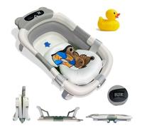 BATHBY Bañera Plegable Portatil para Bebés Recién Nacidos, con Cojín de Oso Antideslizante, Termómetro Integrado y Patas Antideslizantes, Compacta, Segura y Patito de Goma (Verde oso) (Gris Oso)