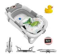 BATHBY Bañera Plegable Portatil para Bebés Recién Nacidos, con Cojín de Rana Antideslizante, Termómetro Integrado y Patas Antideslizantes, Compacta, Segura y Patito de Goma (Gris Rana)