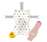 BATHBY | Cojín para Bañera de Bebé - Asiento Ergonómico Ajustable y Portátil con Malla Antideslizante, Almohada Reductora, Hamaca de Ducha con Diseño de Estrellas+ Patito de Goma (Medidor para el Pie)
