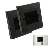 Batheidon 2 Piezas Caja de Pared Multimedia, Placa de Paso de Cables con Cepillo, Tapa para Cables TV, Monitor, PC, Consola de Juego, Home Cinema, Instalación Fácil, 8x8cm, Negro