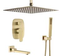 Bathing Brass Cepilled Gold Techo con Grifo la Cabeza Conjunto Ducha de Lujo (12 Pulgadas)