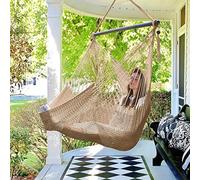 Bathonly Columpios Hamaca, Silla Colgante Caribeña Grande con Barra Separadora, Máximo 150 kg, Columpio Tejido a Mano, Silla Colgante, para Exterior, Interior, Patio, Jardín, Dormitorio, Marrón Claro
